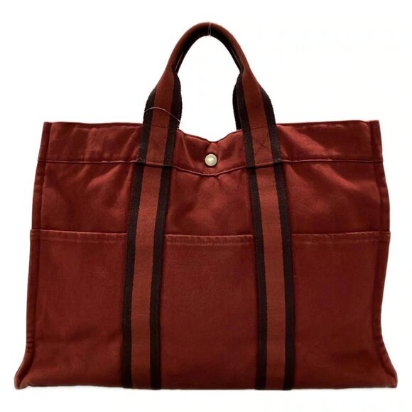 Auth HERMES Fourre Tout Tote PM - Red Canvas Tote Bag - Picture 1 of 11